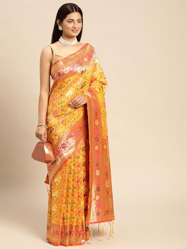 AMIRAT Woven Design Zari Work Pure Patola Silk Saree for Women With Unstitched Blouse Piece | heavy Patola Saree (Yellow)