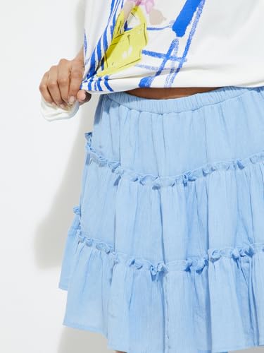 Max Alaya F x URB_N Women Solid Tiered Skirt (Blue_M)
