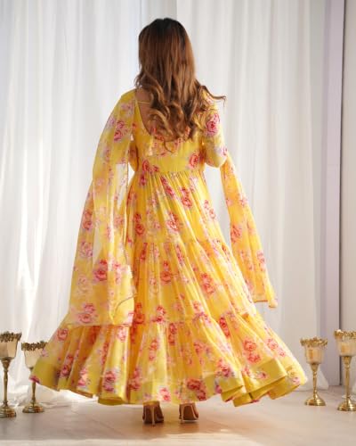 Leeli Peeri Designer Women's Faux Georgette Floral Print Anarkali Kurta Set With Dupatta