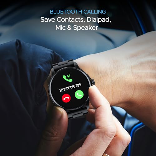 boAt Lunar Oasis w/TBT Navigation, QR Tray, Watch Face Studio, Bluetooth Calling, Emergency SOS 1.43" (3.6 cm) AMOLED Display Fitness Smart Watch for Men & Women(Steel Black)
