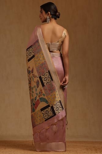Soch Womens Purple Tussar Floral Zari Woven Saree