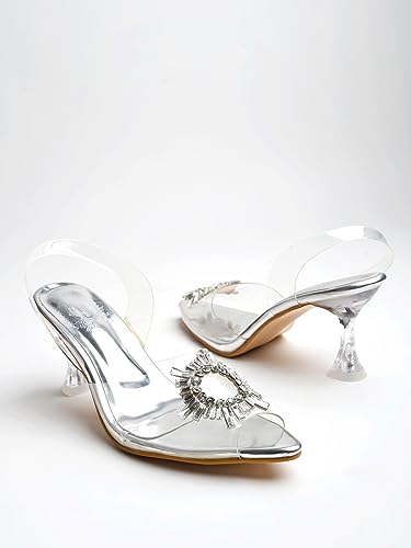 Shoetopia Women's Mesh Heeled Sandal (3 Uk) /Silver