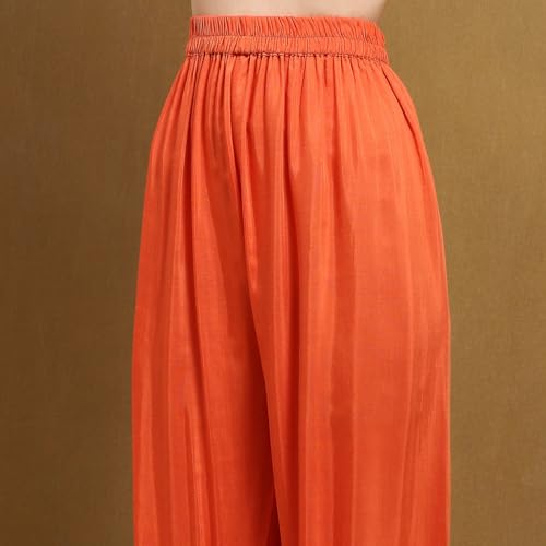 BIBA Women's Orange Viscose Blend Printed Unstitched Suit Set