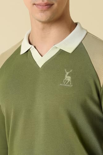 Men Olive Polo Neck Full Sleeves Casual Sweatshirt