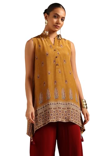 Soch Womens Mustard Crepe Ajrakh Tunic