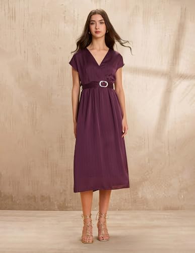 U.S. Polo ASSN. Wrap Midi Dress with Belt (UWAW25DRS221_Purple_XS)