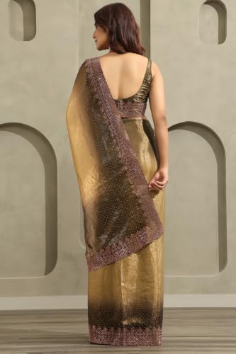 Soch Womens Olive Fendy Organza Ombre Stone Embellished Saree