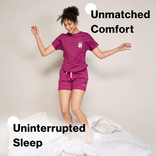 NYKD (NYS940 Soft Modal Cotton Coords Night Suit for Women | Relaxed Fit Round Neck T-Shirt with Extended Shoulder Sleeves & Shorts | Perfect for Sleep, Lounge & Everyday Wear - Wine