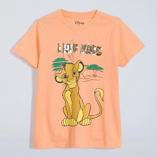 Hopscotch Boys Short Sleeves Orange 2-Pc Simba Sequined Cotton Joggers Set For Age (3-4 Years)