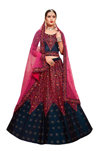 FUSIONIC Marvelous pink and blue colored silk base lehenga choli For Women