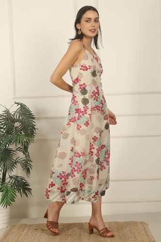 W for Woman Off-White Foral Printed Cotton Kota Flared Spaghetti Dress (Size: XS)-W12244-125266