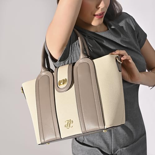 Lavie Signature Canva Lock Satchel Bag | Satchel Handbag for Work | Ladies Purse | Stylish Shoulder Bag | Gift for Women
