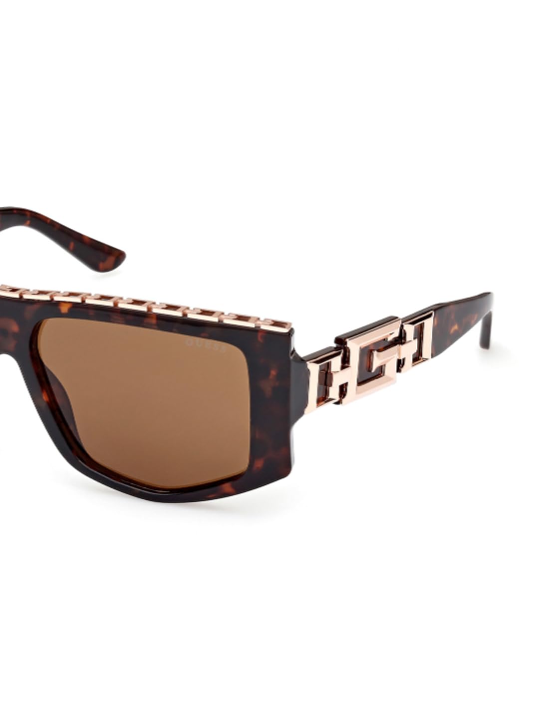 Guess sunglasses| 100% UV protected | Solid | Full Rim | Pentagon | Women | Large | Shiny Rose Gold-Shiny Dark Brown Demi Alloy Metal Frame | Solid Brown Lens
