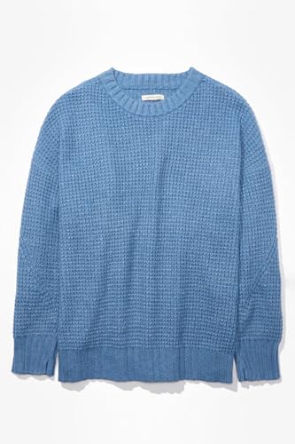 American Eagle Women Blue Oversized Waffle Knit Sweater