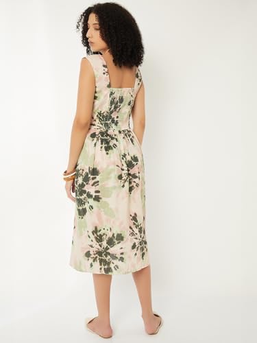 Max Women Printed A-line Midi Dress(Green_XL)