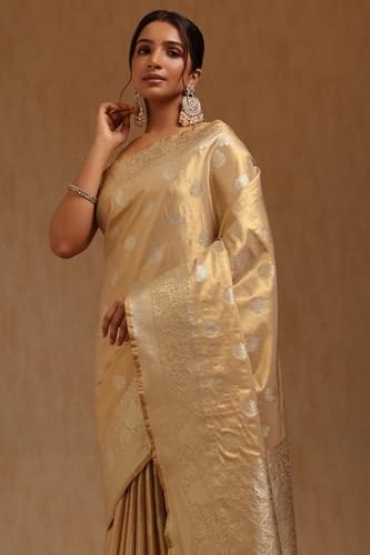 Soch Womens Beige Soft Silk With Zari Woven Saree With Zari Woven