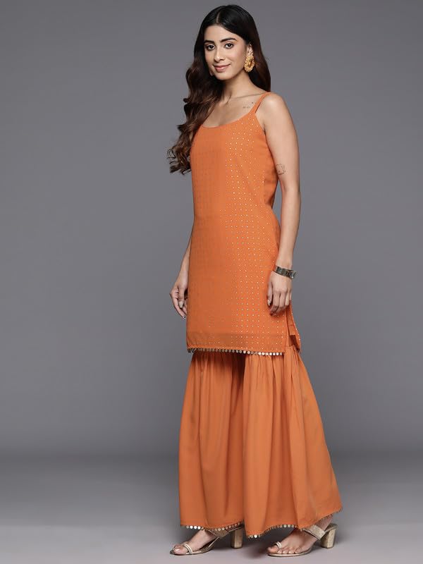 Ahalyaa Women's Polyester Kurta Set (AHKUSHDU-COMBO-907-SS-25_Orange