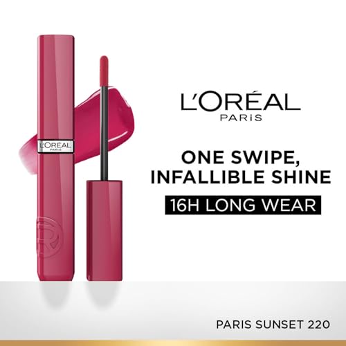 L'Oréal Paris Infallible Laque Resistance Lacquer-Like Shine Finish. 16H longwear lacquer lipstick. High-impact color, zero transfer - 220 Paris Sunset, 4ml