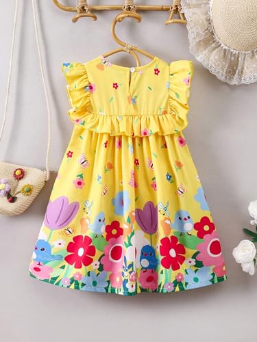 Tagas Dopamine Flowers & Ruffled Hem Girl Dress | Party (Dress) for Girls|Frock for Girls| (KD-67)