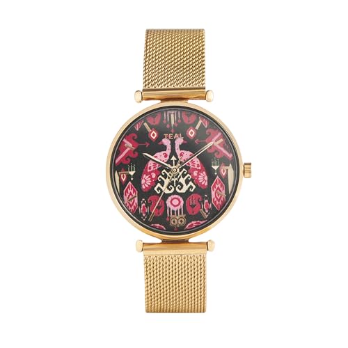 TEAL BY CHUMBAK Round Dial Analog Watch for Women|Peacock Peeper Collection| Stainless Steel Strap|Gifts for Women/Girls/Ladies |Stylish Fashion Watch for Casual/Work - Pink