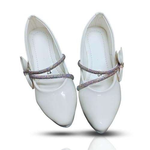 TrendStation Girls' Embellished Slip-on Diamond Glittery Flats Welcro Bellies. (White, UK Footwear Size System, Toddler, Age Range, Medium, 15 Months, 18 Months)