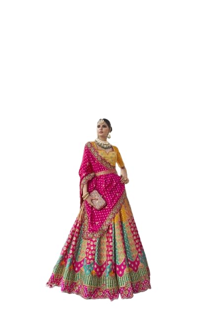 Designer Bridal Lehenga Choli, Pink and Gold Embroidered, with Kundan Jewelry Set