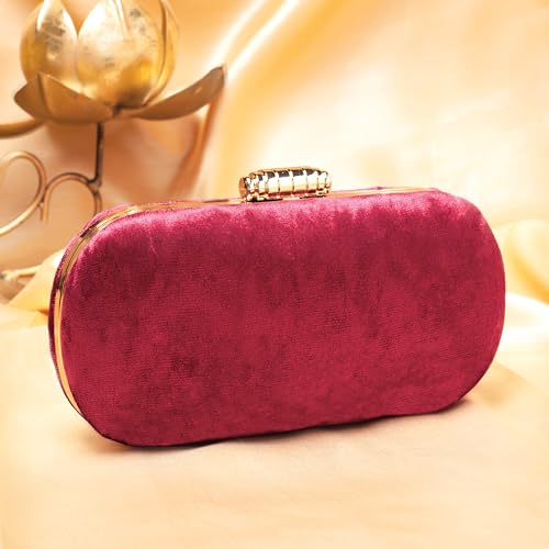 Artklim Maroon Based Plain Velvet Fabric Clutch Bag for Women