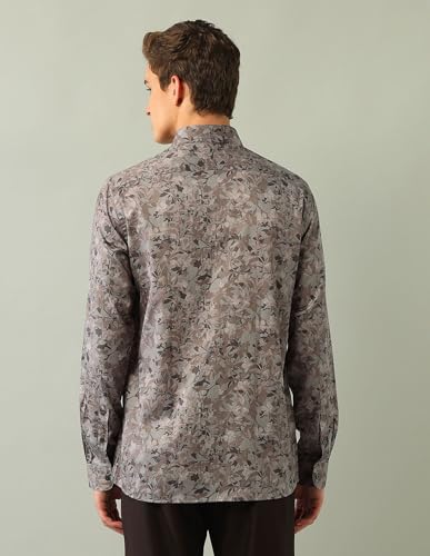 Arrow New York Men's Brown Floral Printed Spread Collar Full Sleeve Formal Cotton Slim Fit Shirt (ANAJSH1109_Brown_44)