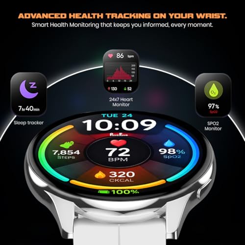 PunnkFunnk Evo Vista Smartwatch for Men & Women | 1.43" AMOLED Full-Touch Round Display | Bluetooth Calling, 120+ Sports Modes, Heart Rate & SPO₂, IP68 Waterproof Smart Watch- (Magnetic White)