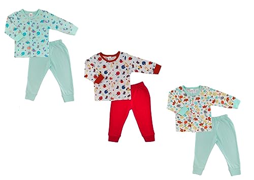 My Tiny Wear Cotton T-Shirt and Pajama Set New Born/Infant/Baby Boy and Girl(Pack of 3) (6-12 months, Multicolor-2)