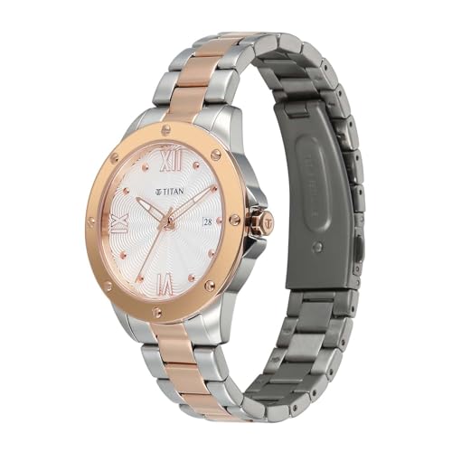 Titan Glamour Quartz Analog with Date White Dial Two Toned Stainless Steel Strap Watch for Women