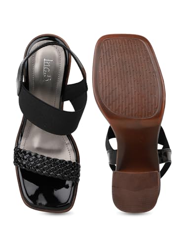 Inc.5 Women Black Party And Club Wear Textured Square Heeled Sandals Euro-39