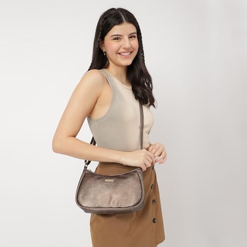 Fastrack Shimary-Toned Textured Sling Bag for Women, Girls and Ladies | Adjustable Sling Straps with Zipper Closure | Ladies Purse Handbag | Slings for Casual Carry