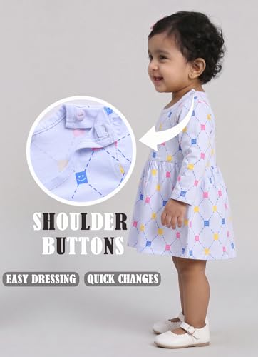 MI Kidz Pure Cotton Full Sleeves Frock and Panty Set for Baby Girls| Baby Girls Dress Set| Girls Cotton Stylish Frock and Panty Set| Coordinated Set