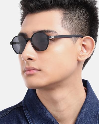 Carlton London Black Toned with Polarised Lens Octagon Sunglass for men