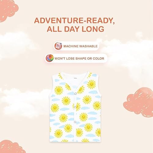 Kidbea Cotton Muslin Jhabla for Newborn Boys & Girls Sleeveless V-Neck Vest with Button Closure | Cute Multi Printed Baby Jabla, Pack of 2 (0-3 Months)