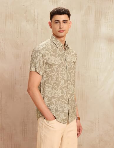U.S. Polo Assn. Denim Co. Men's Floral Slim Fit Shirt (UDSHT1851_Khaki