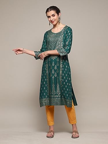 BIBA Women's Rayon Straight Tunic Shirt (Green)