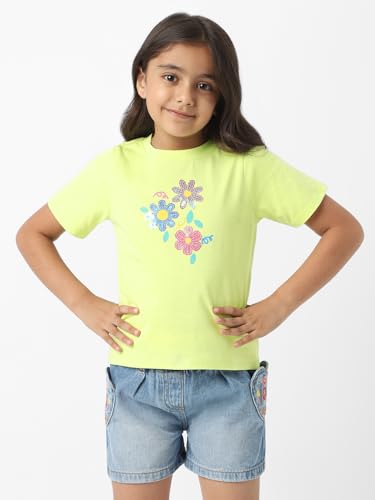 Nautinati Girls Printed Half Sleeve T-Shirt | Age 3-8 Years Lime Green