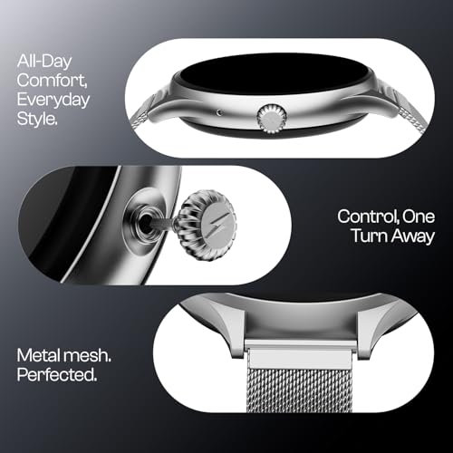Fire-Boltt Phoenix Air Smart Watch 1.26” Round Display, Rotating Button, Wireless Charging, Ultra Lightweight Metal Body, Bluetooth Calling, Smartwatch with Silicone & Mesh Steel Straps Titan Silver