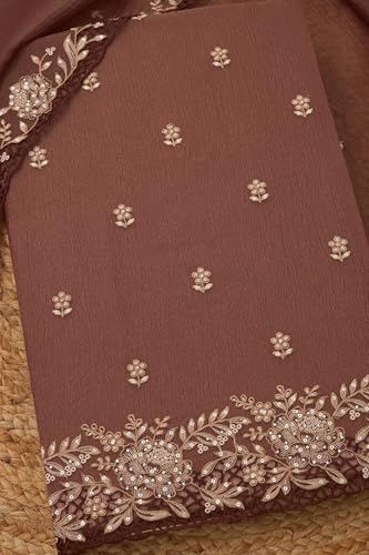 Soch Womens Onion Pink Crushed Tissue Embroidered Unstitch Dress Material With Stone Work