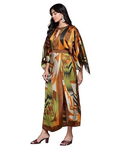 Ritu Kumar Round Neck Half Sleeves Long Dress Brown