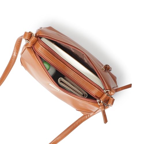 Fastrack Tan Sling Bag for Women | Minimal Faux Leather Crossbody with 2 Zippered Compartments & Quick-Access Pocket | Adjustable Strap Sling for Everyday Outings & College
