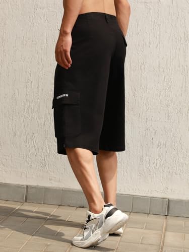 Hubberholme Black Cotton Regular Fit Mid-Rise Knee Length Shorts