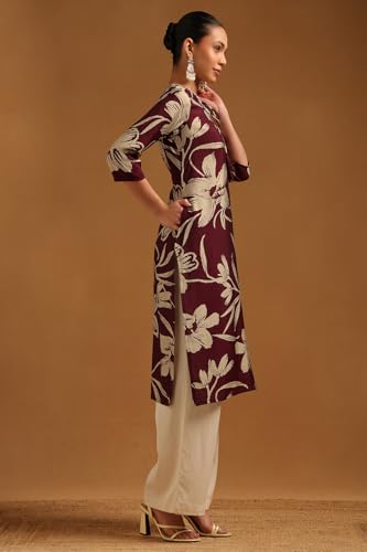 Soch Womens Wine Chanderi Floral Kurta with Beads