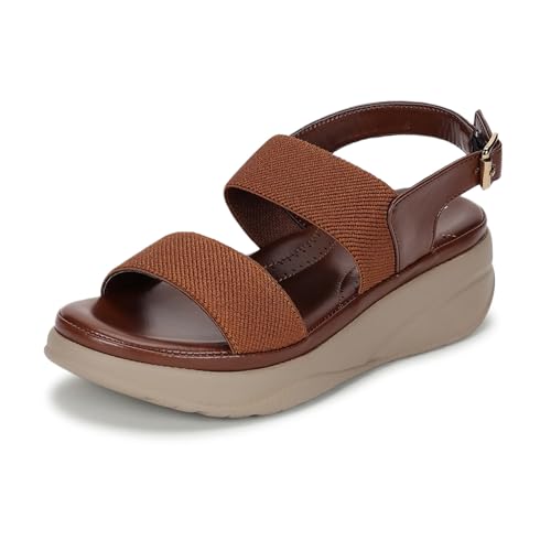 Marc Loire Women Smart Casual Platform Heel Fashion Sandal with Adjustable Strap (Brown, UK Footwear Size System, Adult, Women, Numeric, Medium, 5)