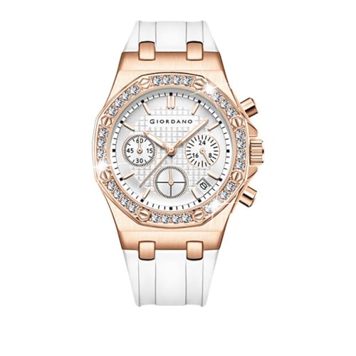 Giordano Chronograph Watch for Women | Stainless Steel Case, Crystal Bezel | Modern & Stylish Timepiece with Comfortable Silicone Strap