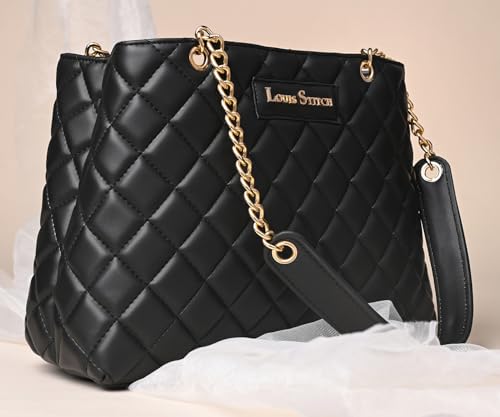 LOUIS STITCH Stylish Black Handbag for Women | Multi Pocket Ladies Satchel Handbag for Travel, Office, College | LDB-12-CUSBJB