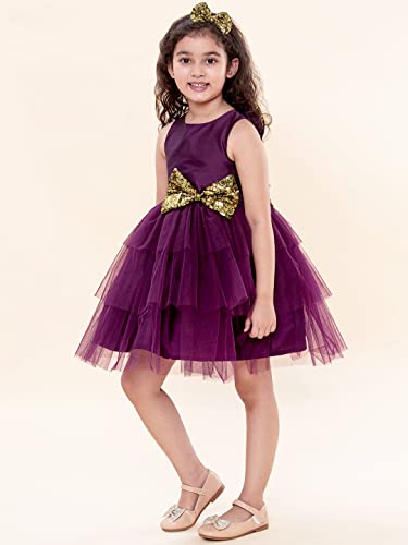 A.T.U.N Baby Girl's Fit And Flare Dress (GDRS KYH WIG_0-3_Wine, Gold_0 - 3 Months)