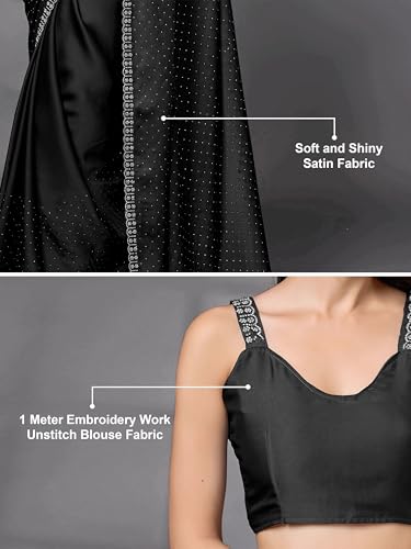 TRENDMALLS Women's Satin Georgette Siroski work Saree with Unstitched Blouse Piece (K1086-Black)